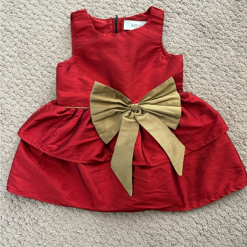Elegant Red Kids Formal Dress with Gold Bow size 2T